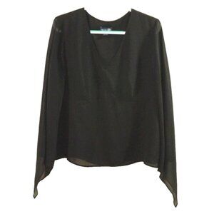 VENEZIA sheer black polyester pullover blouse shirt long angel sleeves Womens 22